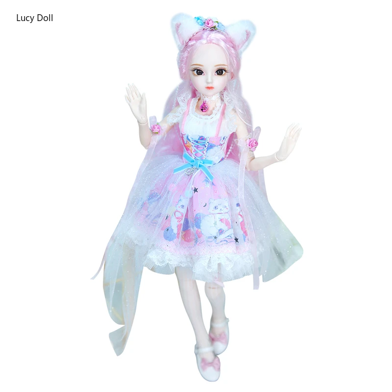 

1/4 BJD doll Dairy Queen name by Rebecca pink hair mechanical joint Body pink cute cat clothes shoes, 45cm