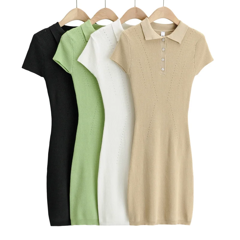 Sexy Hollow Out Knitted Dresses Summer Women Turn Down Collar Short Sleeve Stretch Skinny Mini Dress Casual Sport White Clothes 
Sexy Hollow Out Knitted Dresses Summer Women Turn Down Collar Short Sleeve Stretch Skinny Mini Dress Casual Sport White Clothes