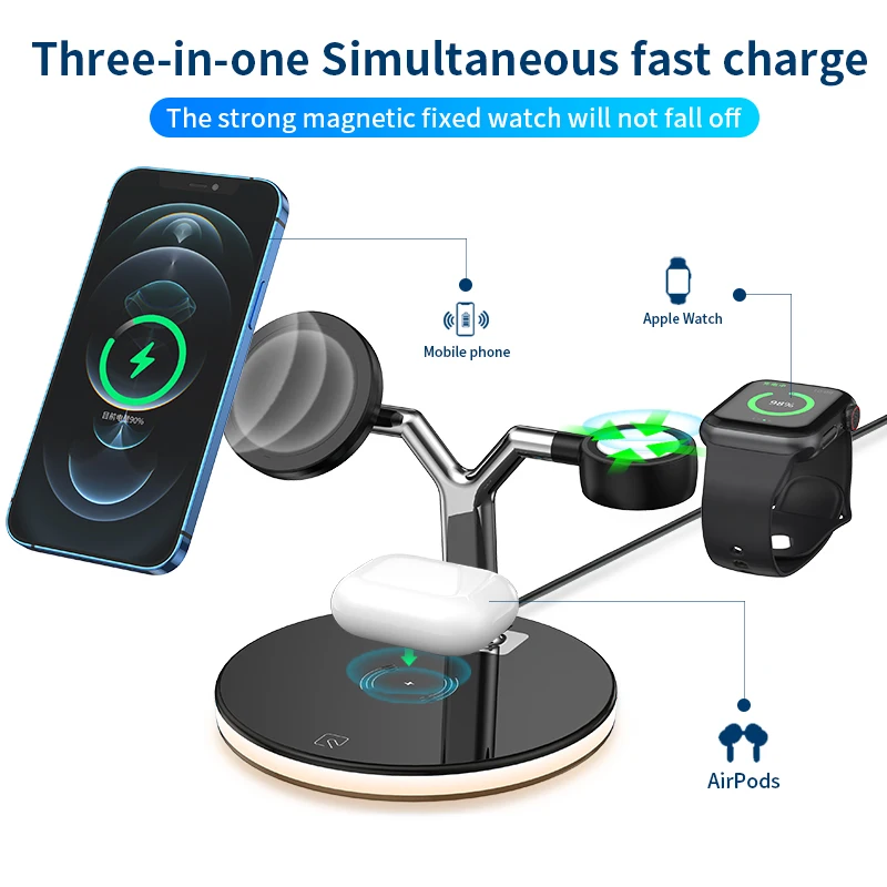 3 In 1 Fast Charging Station 15W Magnetic Wireless Charger For IPhone 12 Pro Phone Chargers For Airpods Apple Watch
3 In 1 Fast Charging Station 15W Magnetic Wireless Charger For IPhone 12 Pro Phone Chargers For Airpods Apple Watch