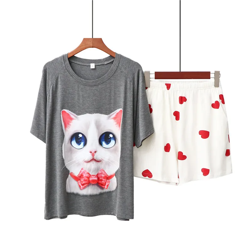 Summer New Pajamas Women's Modal Printed Cartoon Cat Short Sleeve Shorts Home Suit Sleepwear
Summer New Pajamas Women's Modal Printed Cartoon Cat Short Sleeve Shorts Home Suit Sleepwear