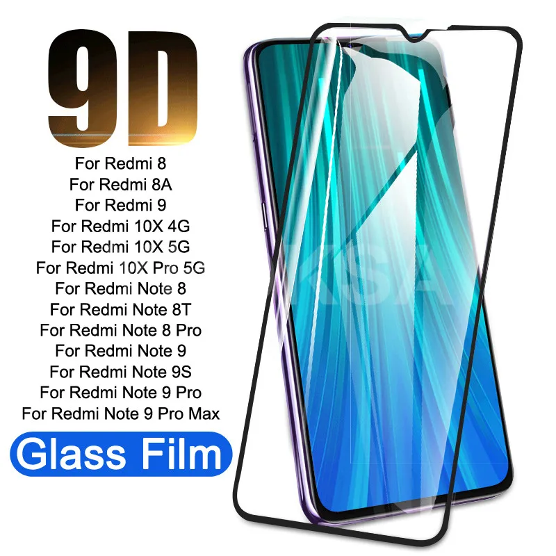 Закаленное стекло 9D для Redmi 8 8A 9 10X Pro пленка защиты экрана Xiaomi Note 8T 9S Max защитное
