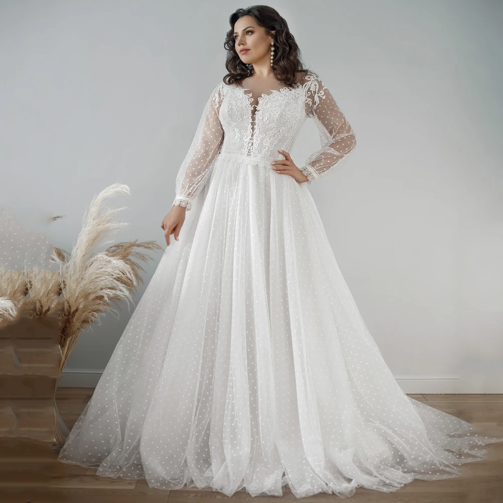 Plus Size Bohemian Wedding Dress for Bride New Elegant V Neck Lace Dotted Tulle A Line Bridal Gowns with Split
Plus Size Bohemian Wedding Dress for Bride New Elegant V Neck Lace Dotted Tulle A Line Bridal Gowns with Split