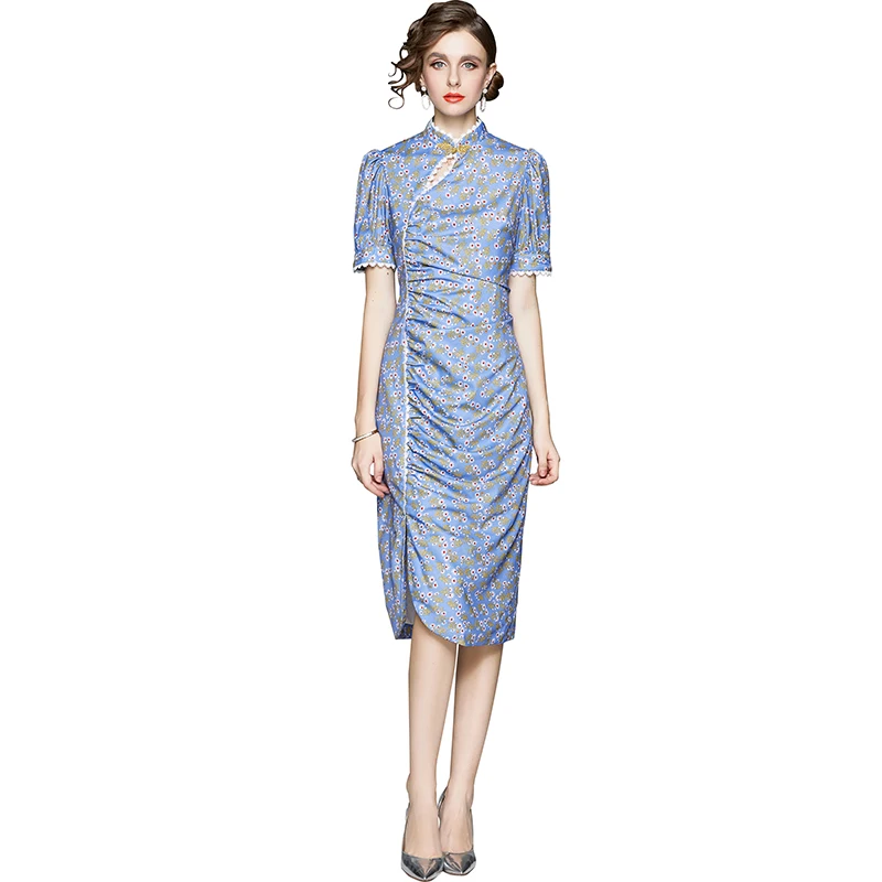 Women Summer Designer Elegant Printed Hollow Out Ruched Sexy Slim Wedding Party Robe Chinese Style Female Vintage Dress Vestidos
Women Summer Designer Elegant Printed Hollow Out Ruched Sexy Slim Wedding Party Robe Chinese Style Female Vintage Dress Vestidos