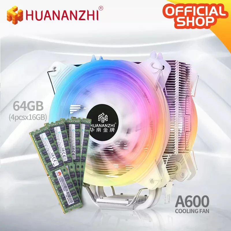 HUANANZHI A600 4 Copper Heat Pipe LED CPU Cooler Fan Radiator Quiet Dual Fan Cooler Heatsin with 4*16G DDR4 RECC combo kit set
HUANANZHI A600 4 Copper Heat Pipe LED CPU Cooler Fan Radiator Quiet Dual Fan Cooler Heatsin with 4*16G DDR4 RECC combo kit set