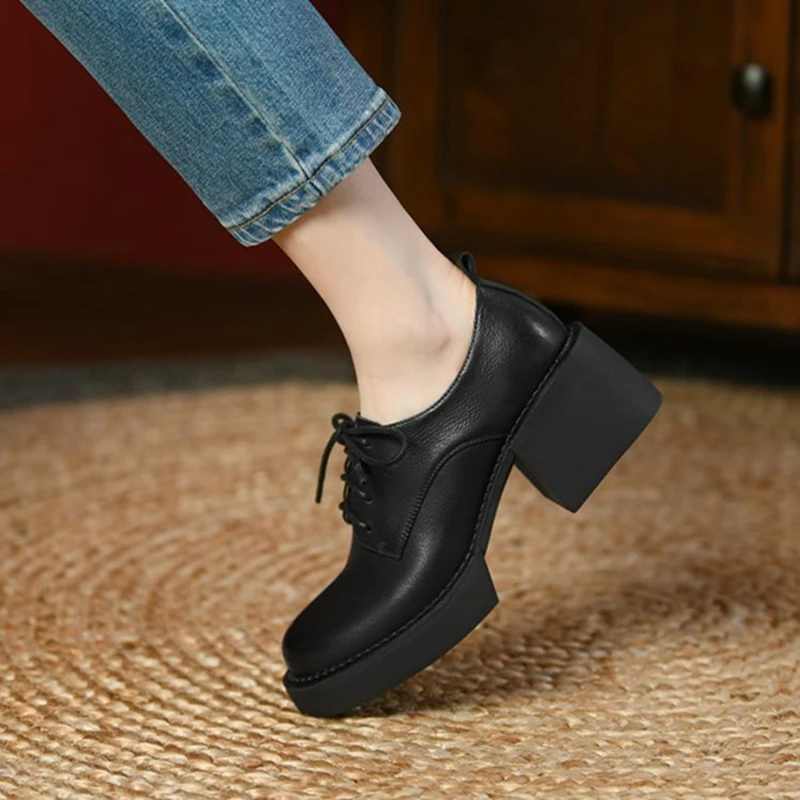 Women Split Leather Platform Shoes 2022 Spring/Autumn Women Shoes Round Toe Chunky Heel Shoes Casual Women Pumps Black Shoes
Women Split Leather Platform Shoes 2022 Spring/Autumn Women Shoes Round Toe Chunky Heel Shoes Casual Women Pumps Black Shoes