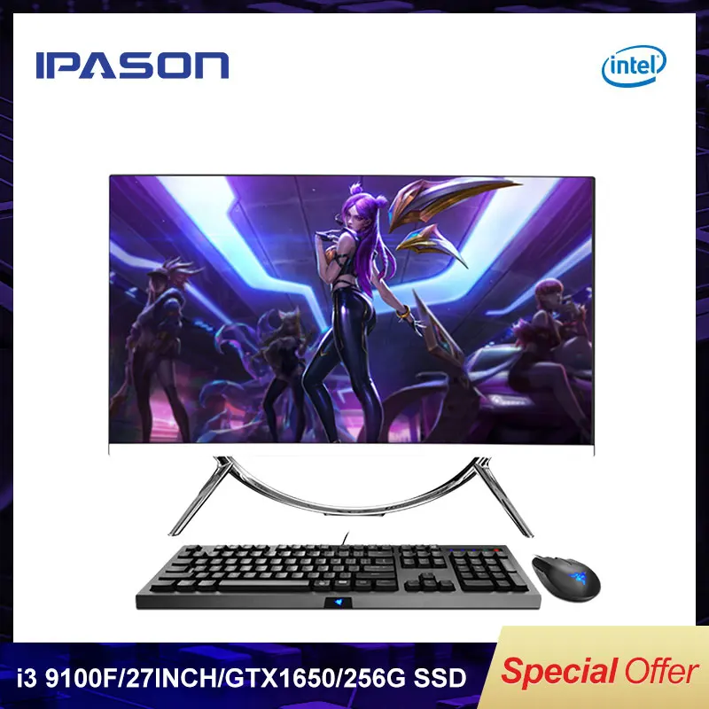 IPASON все в одном игровой ПК V10 27 дюймов Intel 6 Core i3 9100F DDR4 8G RAM 256G SSD неинтегрированный