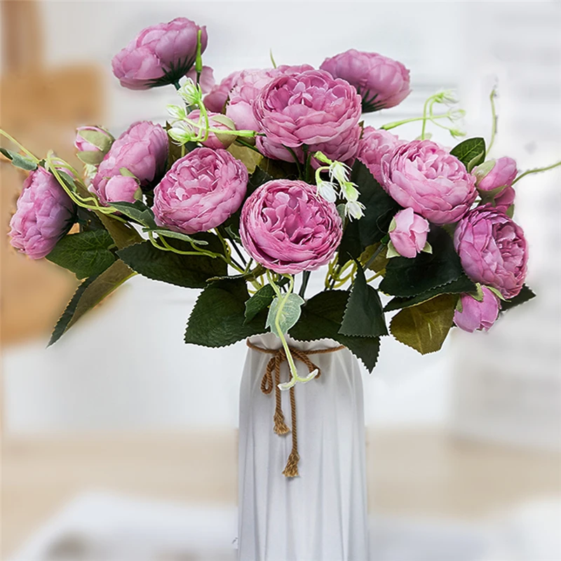 5 голов/букет искусственные цветы шелковые розы 4 маленьких бутона имитация