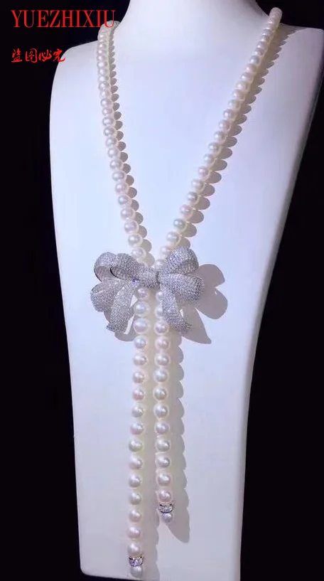 Natural 8-9mm freshwater pearl long sweater chain Necklace long Bowknot tassel for girlfriend Necklace 25inch
Natural 8-9mm freshwater pearl long sweater chain Necklace long Bowknot tassel for girlfriend Necklace 25inch