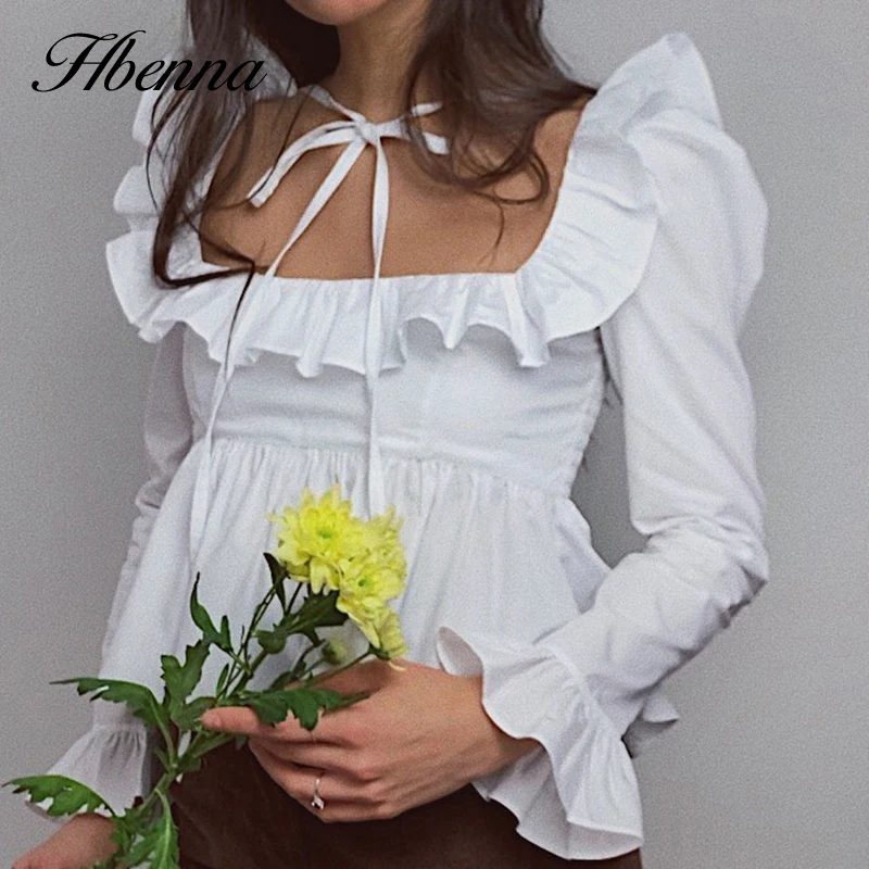 Hbenna White Blouse Ruffles Puff Long Sleeve Women Elegant Backless Laceup Sexy Cropped Top Solid Women Shirts 2021Autumn Winter
Hbenna White Blouse Ruffles Puff Long Sleeve Women Elegant Backless Laceup Sexy Cropped Top Solid Women Shirts 2021Autumn Winter