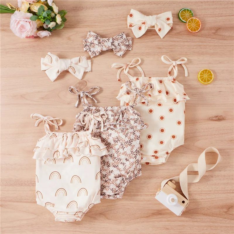 Hot Sale Newborn Baby Girls Lace-Up Suspender Romper Sweet Printing Ruffles Stitching Jumpsuits and Headband 0-24Months
Hot Sale Newborn Baby Girls Lace-Up Suspender Romper Sweet Printing Ruffles Stitching Jumpsuits and Headband 0-24Months