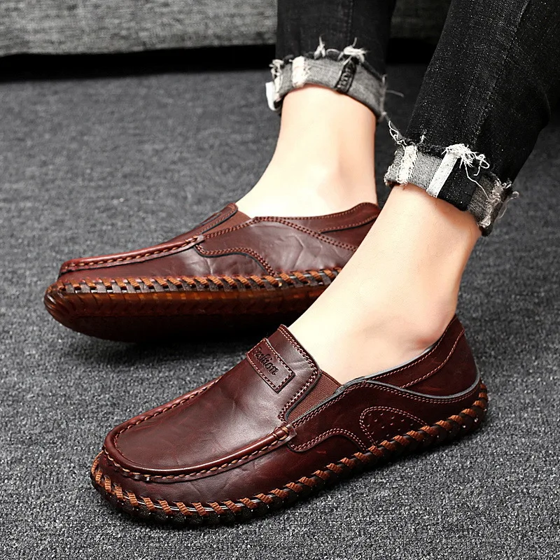 

Mens Loafers Leather Men Casual Shoes Soft Comfy Slip On Shoes For Men Classics Flat Fashion Retro Car Driving Shoes Wine Red s9