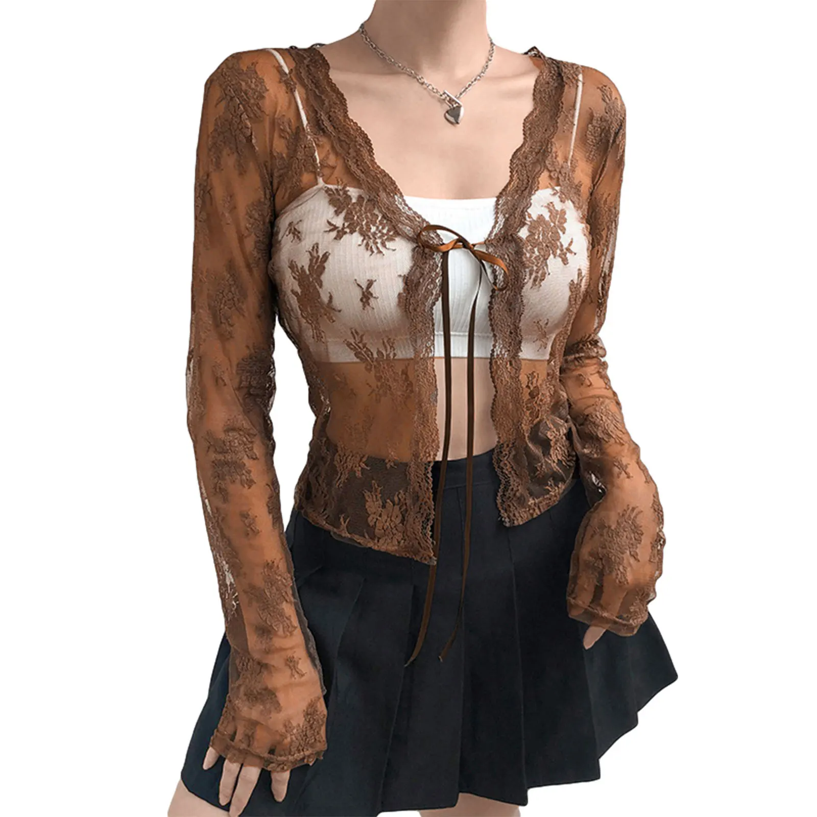 New Women's Sexy Sheer Shrug Casual Long Sleeve Tie Up Floral Lace Cropped Cardigan
New Women's Sexy Sheer Shrug Casual Long Sleeve Tie Up Floral Lace Cropped Cardigan