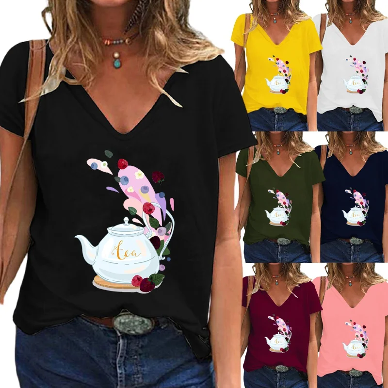 Women's New Summer Fashion Cartoon Printed T-shirt Casual Short Sleeve Deep V-neck Tee Solid Color Pullover Blouse Tops
Women's New Summer Fashion Cartoon Printed T-shirt Casual Short Sleeve Deep V-neck Tee Solid Color Pullover Blouse Tops