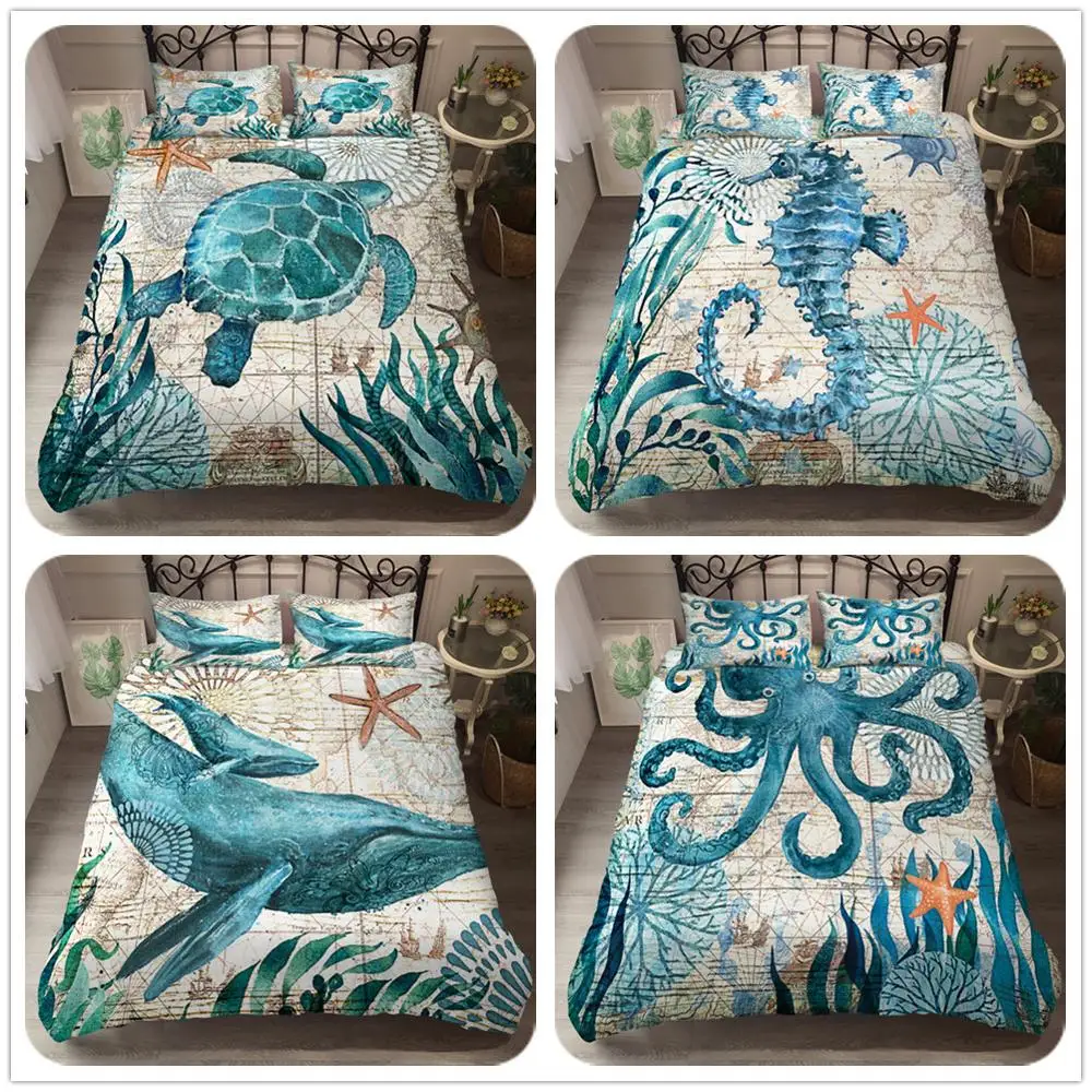 Europe and The United States Popular Home Textile Three-piece Set Retro Sea Animal Pillowcase Quilt Cover Three-piece Set
Europe and The United States Popular Home Textile Three-piece Set Retro Sea Animal Pillowcase Quilt Cover Three-piece Set