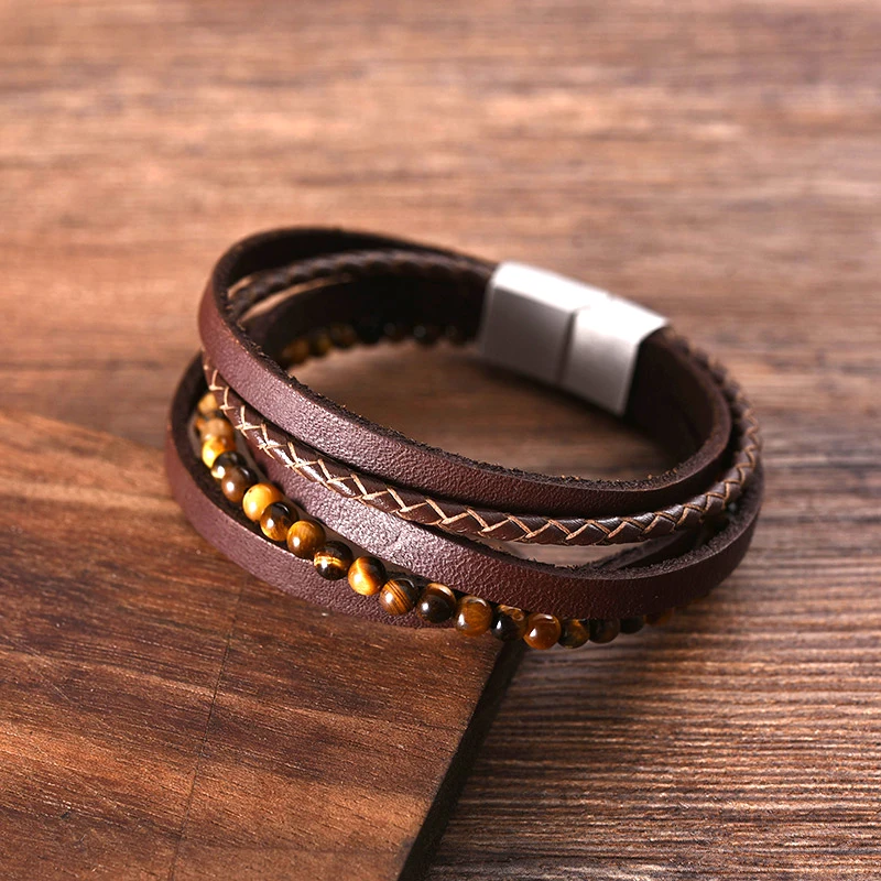 Wholesale Men's Braided Beaded Leather Chakra Braclets Stainless Steel Brown Color with Magnetic Elegent Custom Bracelet for Man
Wholesale Men's Braided Beaded Leather Chakra Braclets Stainless Steel Brown Color with Magnetic Elegent Custom Bracelet for Man
