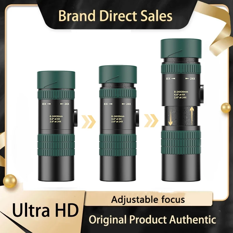 8-24X30 Professional Monocular Telescope HD Super Zoom High Quality Eyepiece Prisms Telephoto Outdoor Camping for Smartphones
8-24X30 Professional Monocular Telescope HD Super Zoom High Quality Eyepiece Prisms Telephoto Outdoor Camping for Smartphones