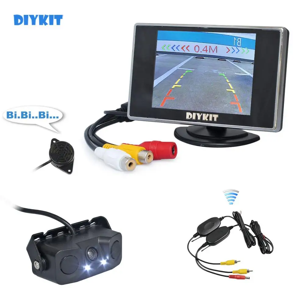 

DIYKIT Wireless 3.5 inch TFT LCD Car Monitor + Waterproof Parking Radar Sensor Reversing Car Camera Parking Assistance System