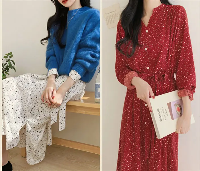 2018 New Autumn Spring Mid-Calf Sashes Vintage Women Red V neck dot Long Dress Elegant Female Dress Full Sleeve Vestidos femme
2018 New Autumn Spring Mid-Calf Sashes Vintage Women Red V neck dot Long Dress Elegant Female Dress Full Sleeve Vestidos femme