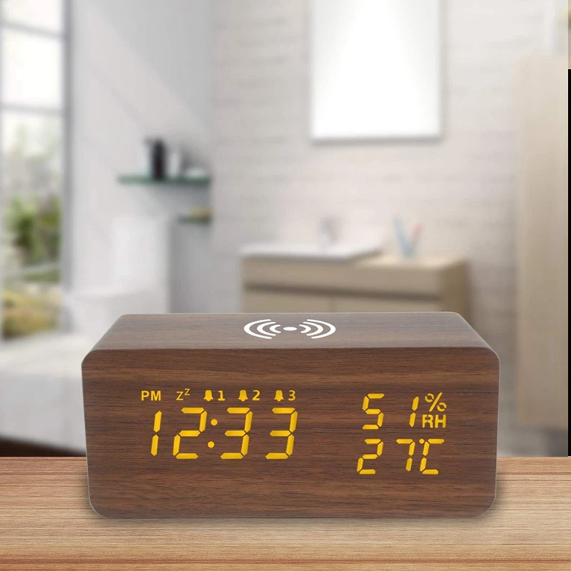 Promotion! Wooden Digital Alarm Clock with Wireless Charging, 3 Alarms LED Display, Sound Control and Snooze Dual for Bedroom 
Promotion! Wooden Digital Alarm Clock with Wireless Charging, 3 Alarms LED Display, Sound Control and Snooze Dual for Bedroom