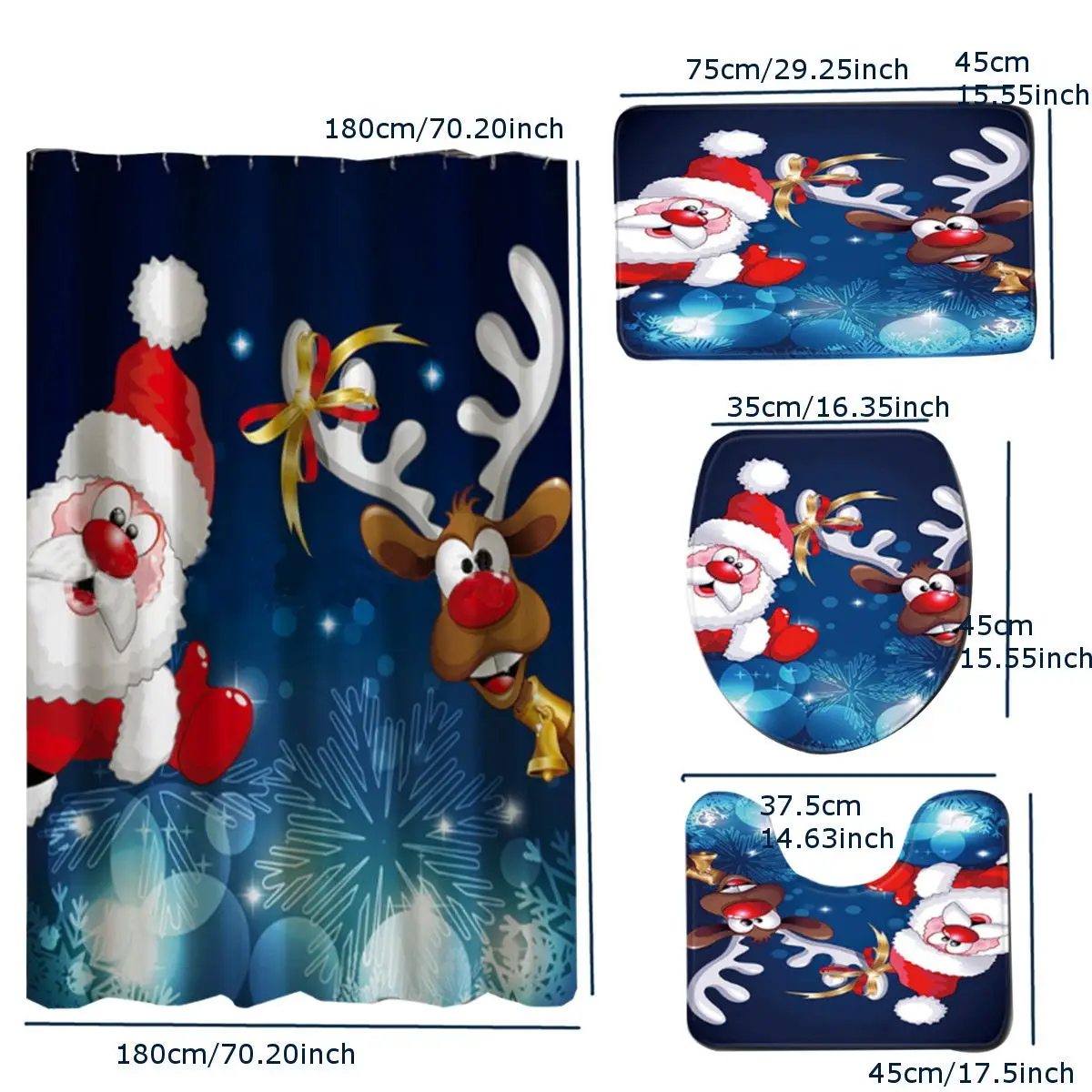 Merry Christmas Bathroom set Snowman Santa Father Bell Elk Pattern Waterproof Shower Curtain Toilet Cover Mat Non Slip Rug
Merry Christmas Bathroom set Snowman Santa Father Bell Elk Pattern Waterproof Shower Curtain Toilet Cover Mat Non Slip Rug