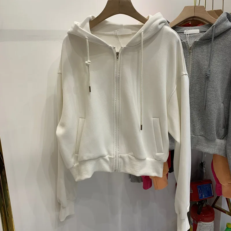 Zip Up Hoodie Drawstring Simple Design Loose Hoodies Women Long Sleeve Pocket Solid Color Cropped Casual Korean Fashion Spring
Zip Up Hoodie Drawstring Simple Design Loose Hoodies Women Long Sleeve Pocket Solid Color Cropped Casual Korean Fashion Spring