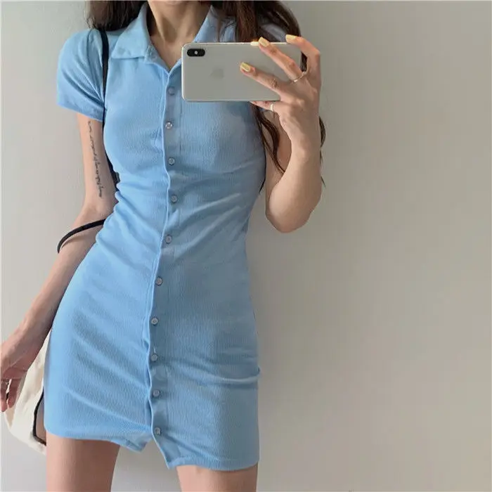 2020 Summer Women Dresses Sexy Casual Kawaii Knitted Pencil Sheath Mini Dress Solid Button Short-Sleeve Bodycon Female Vestidos
2020 Summer Women Dresses Sexy Casual Kawaii Knitted Pencil Sheath Mini Dress Solid Button Short-Sleeve Bodycon Female Vestidos