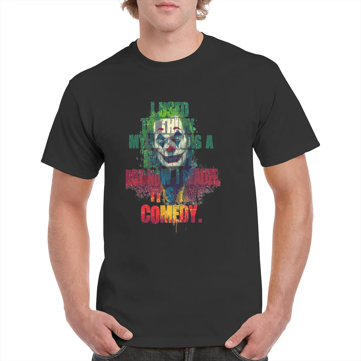 Joker t shirt 100% Cotton Tragedy Comedy Camouflage oil painting actor Cool graphics T-shirts Oversized clothes Female/Man
Joker t shirt 100% Cotton Tragedy Comedy Camouflage oil painting actor Cool graphics T-shirts Oversized clothes Female/Man