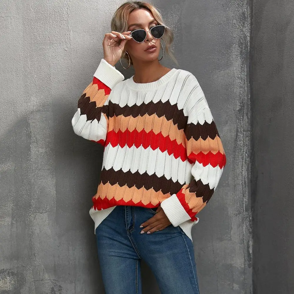 2020 Autumn Winter Women's Casual Sweater Street Style O-neck Long Sleeve Striped Cotton Pullovers Loose Sweater for Woman
2020 Autumn Winter Women's Casual Sweater Street Style O-neck Long Sleeve Striped Cotton Pullovers Loose Sweater for Woman