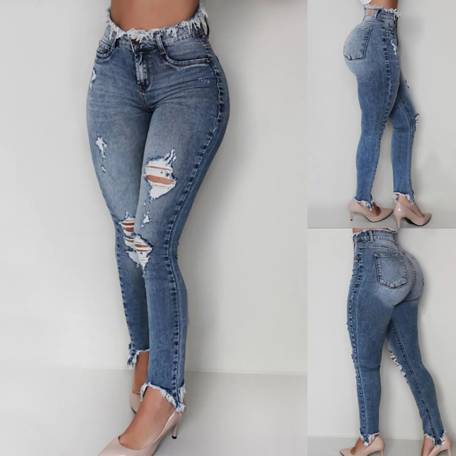 2021 Distressed Ripped Hole Jeans Women Button High Waist Button Pocket Elastic Hole Jeans Trousers Slim Denim Pants
2021 Distressed Ripped Hole Jeans Women Button High Waist Button Pocket Elastic Hole Jeans Trousers Slim Denim Pants