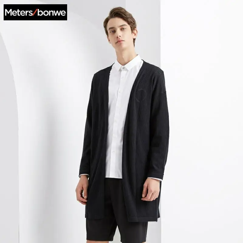 Metersbonwe длинный вязаный хлопковый льняной свитер мужской кардиган осенний