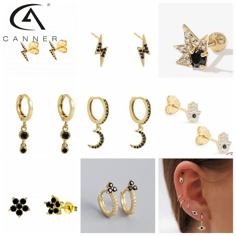 CANNER Luxury Black Zircon Earrings 925 Sterling Silver Hanging Stud Earrings For Woman Party Gift Charm Fine Jewelry Multistyle
CANNER Luxury Black Zircon Earrings 925 Sterling Silver Hanging Stud Earrings For Woman Party Gift Charm Fine Jewelry Multistyle