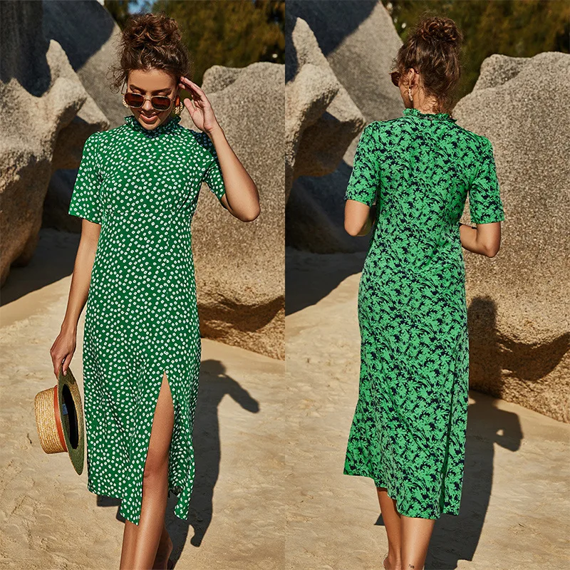 Elegant Women Floral Ruffled Neck Short Sleeve Midi Dress Summer New 2021 Casual Slim Sexy Split Green Holiday Party Vestidos
Elegant Women Floral Ruffled Neck Short Sleeve Midi Dress Summer New 2021 Casual Slim Sexy Split Green Holiday Party Vestidos