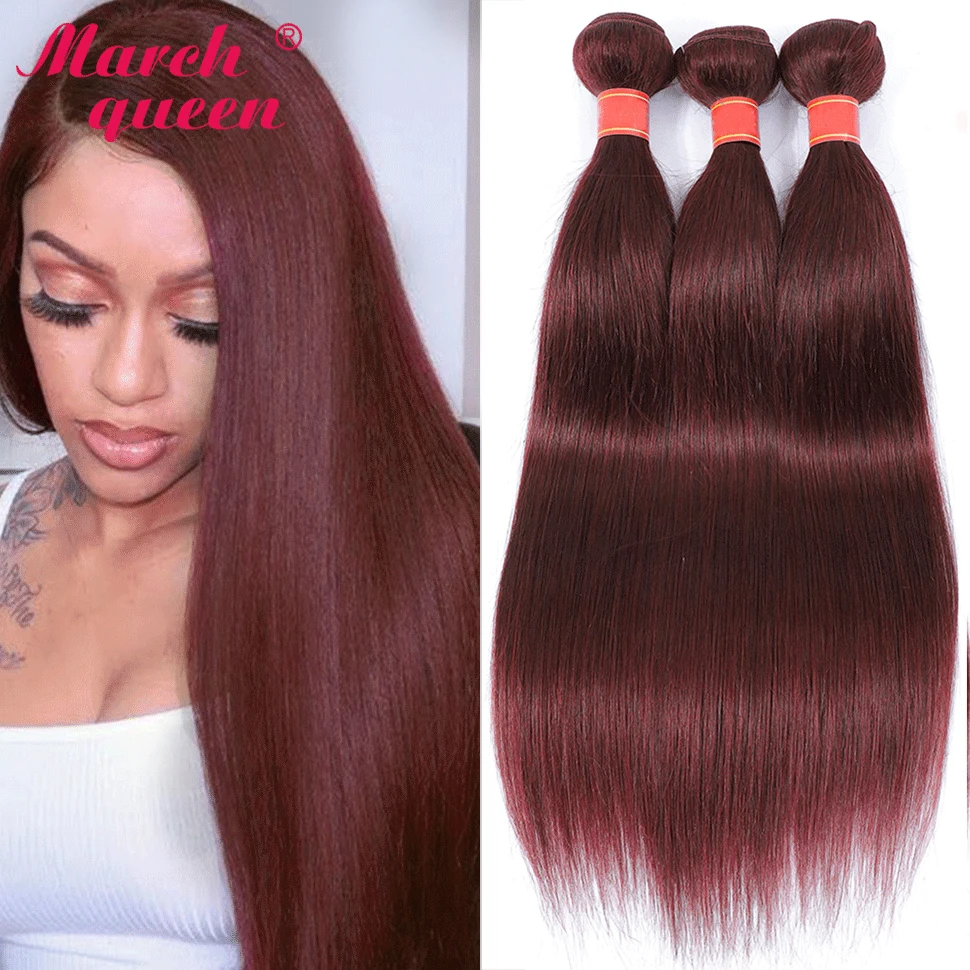 

Marchqueen Peruvian Straight Burgundy Hair Bundles #99 Bold Red 1/3/4 Bundles Human Hair Weave Bundle Deals Remy Hair Extensions