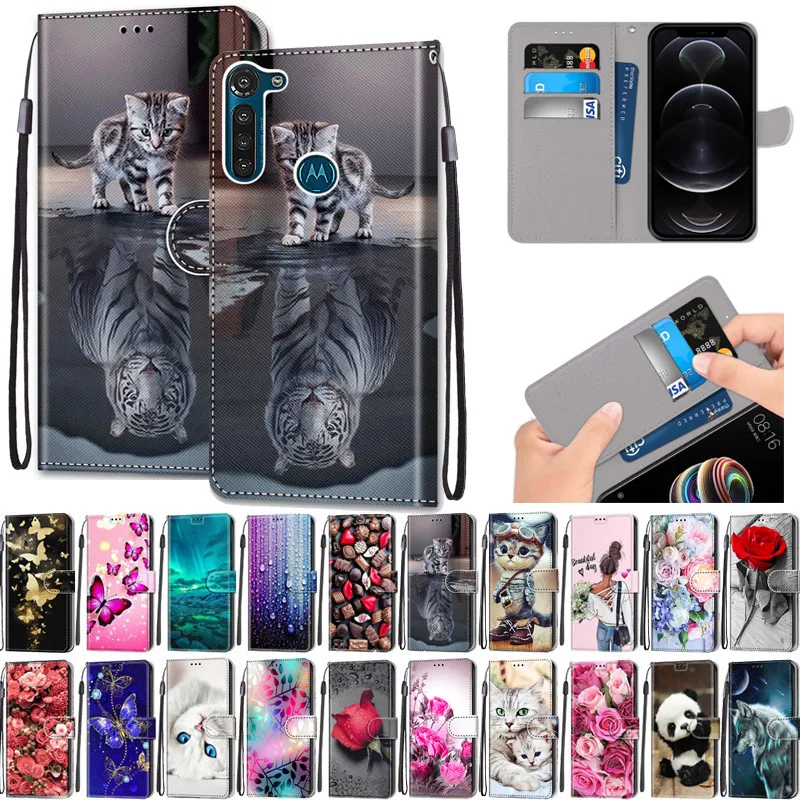 

Fashion Colorful Leather Case on for Motorola Moto G8 Power G 8 E7 E6 Plus G9 Play MotoG G 5G Plus Case Card Slots Wallet Cover