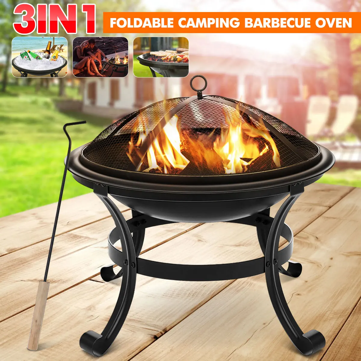 3 in 1 Steel BBQ Fireplace Pit Barbecue Supplies 22-inch Grill Pots for Outdoor Camping Campfire Patio Family Gathering Party
3 in 1 Steel BBQ Fireplace Pit Barbecue Supplies 22-inch Grill Pots for Outdoor Camping Campfire Patio Family Gathering Party
