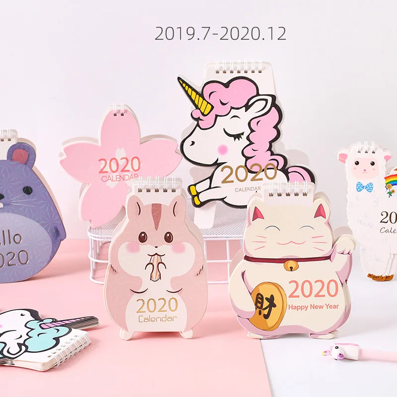 2019 07 ~ 2020 12 Kawaii Единорог календарь Кот лазер мини настольный планировщик памятки