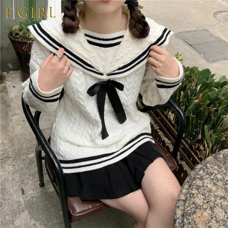 Sweater Women Knitted Casual Lady Pullover Female Autumn Retro Jumper Preppy Sailor Collar Tender Bow Design French Style Mujer
Sweater Women Knitted Casual Lady Pullover Female Autumn Retro Jumper Preppy Sailor Collar Tender Bow Design French Style Mujer