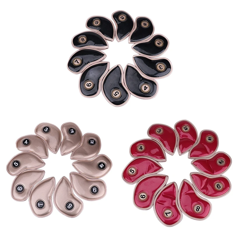 10Pcs/Set PU Golf Head Cover High Strength Golf Headcovers with Magic Tape Fit Main Golf Iron Club