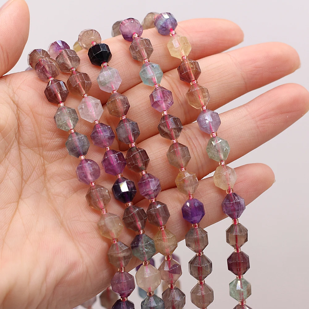 

8mm Faceted Gem Stone Beads Natural Colorful Fluorite Loose Spacer Beads For Handmade DIY Jewelry Making Bracelet Accessories