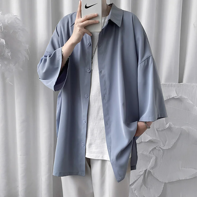 2021 Summer Men Shirts Korean Style Loose Male Shirts Solid Color Short Sleeve Tops Man Baggy Casual Couple Clothes
2021 Summer Men Shirts Korean Style Loose Male Shirts Solid Color Short Sleeve Tops Man Baggy Casual Couple Clothes