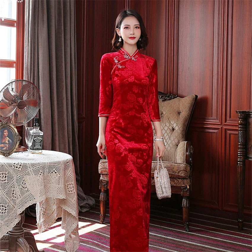 5 Colors Chinese Style Cheongsam Dress Sexy Slim Women Classic Wedding Dress Ladies Evening Party Gown Vestidos Qipao 
5 Colors Chinese Style Cheongsam Dress Sexy Slim Women Classic Wedding Dress Ladies Evening Party Gown Vestidos Qipao