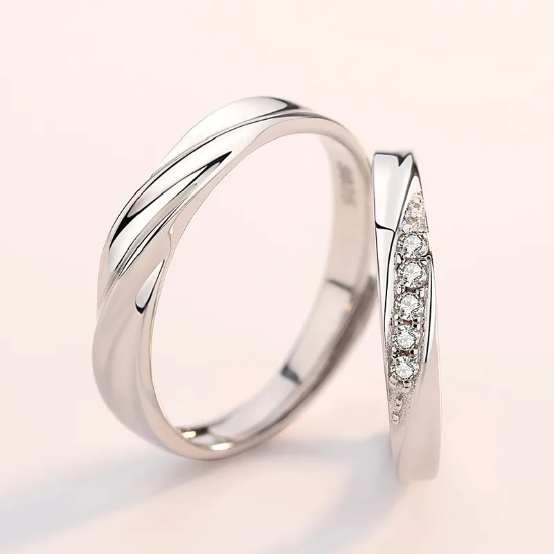 Парные кольца из серебра S925 пробы набор простых бриллиантов для влюбленных
