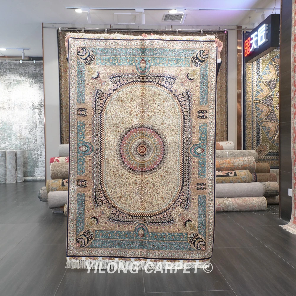 Yilong 4'x6' Tabriz Silk Carpet Blue Handmade Exquisite Hand Knotted Persian Silk Rug (ZQG551A)
Yilong 4'x6' Tabriz Silk Carpet Blue Handmade Exquisite Hand Knotted Persian Silk Rug (ZQG551A)