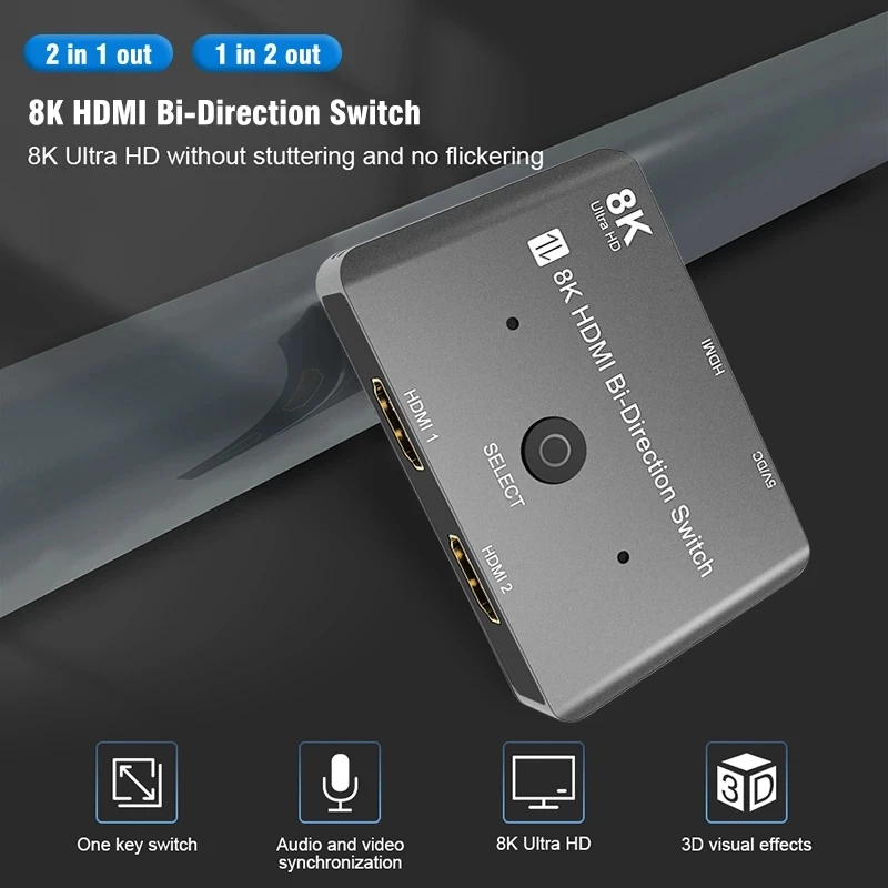 Новый Коммутатор HDMI 2 1 двусторонний 1x2 или 2x1 сплиттер 48 Гбит/с 8K @ 60Hz 4K 120Hz кнопка