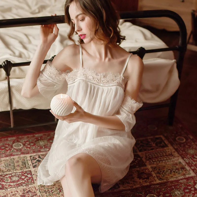 Creation 202 New Women's Nightdress Sexy Silky Chiffon Off Shoulder Nightdress Romantic French Housewear Suspender Nightdress 
Creation 202 New Women's Nightdress Sexy Silky Chiffon Off Shoulder Nightdress Romantic French Housewear Suspender Nightdress
