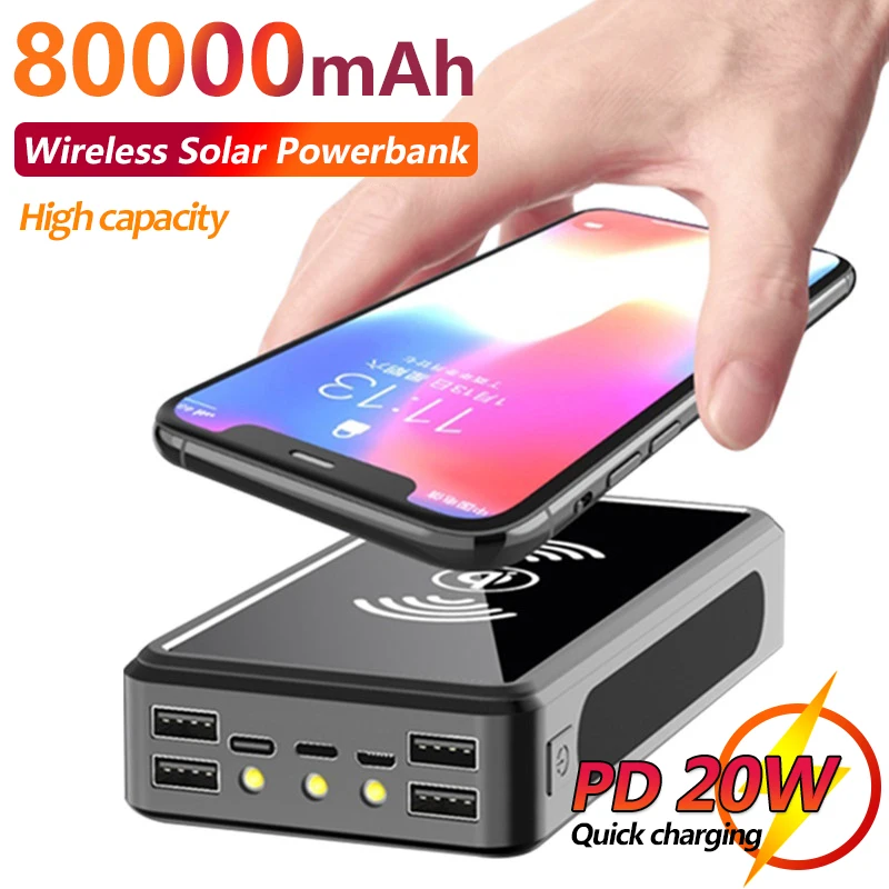 80000mAh Solar Charger Wireless Power Bank Fast Charging with 4 USB LED Flashlight Portable Mobile Phone External Battery
80000mAh Solar Charger Wireless Power Bank Fast Charging with 4 USB LED Flashlight Portable Mobile Phone External Battery