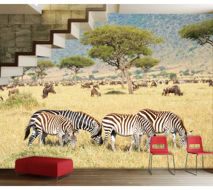 

Africa Plains Zebra animal wallpaper 3D natural scenery backdrop mural hotel KTV Cafe custom size