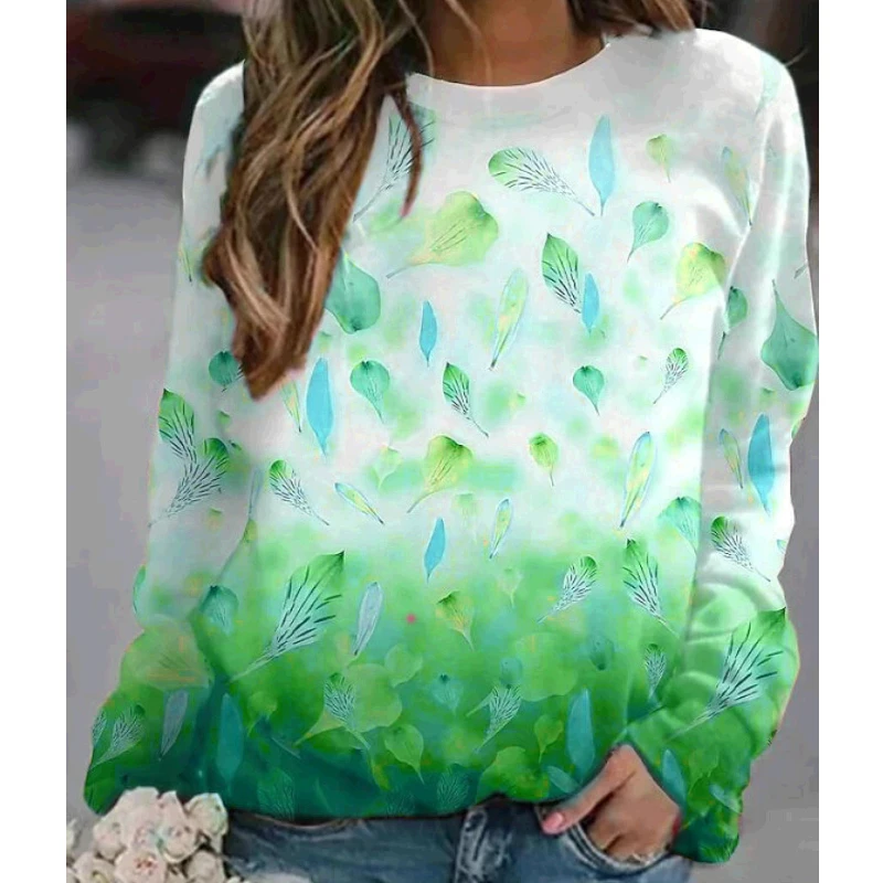 Female Fashion Sweet Princess Long-Sleeved Round Neck Feather Print Loose Pullover For Women's Top Ladies Gradient Elegant Shirt
Female Fashion Sweet Princess Long-Sleeved Round Neck Feather Print Loose Pullover For Women's Top Ladies Gradient Elegant Shirt