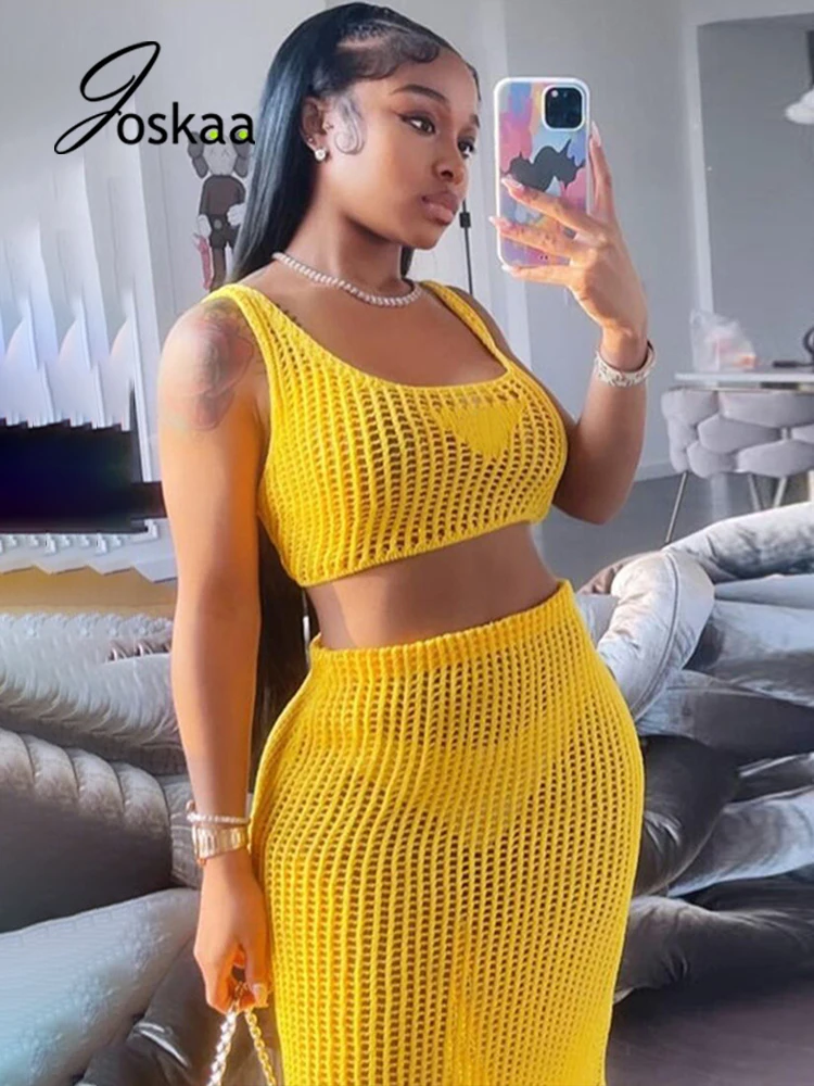 Joskaa Sexy Two Piece Set Women Solid Knitting Crop Tank Top High Waist Midi Skirt Matching Sets Autumn 2021 Fashion Streetwear
Joskaa Sexy Two Piece Set Women Solid Knitting Crop Tank Top High Waist Midi Skirt Matching Sets Autumn 2021 Fashion Streetwear