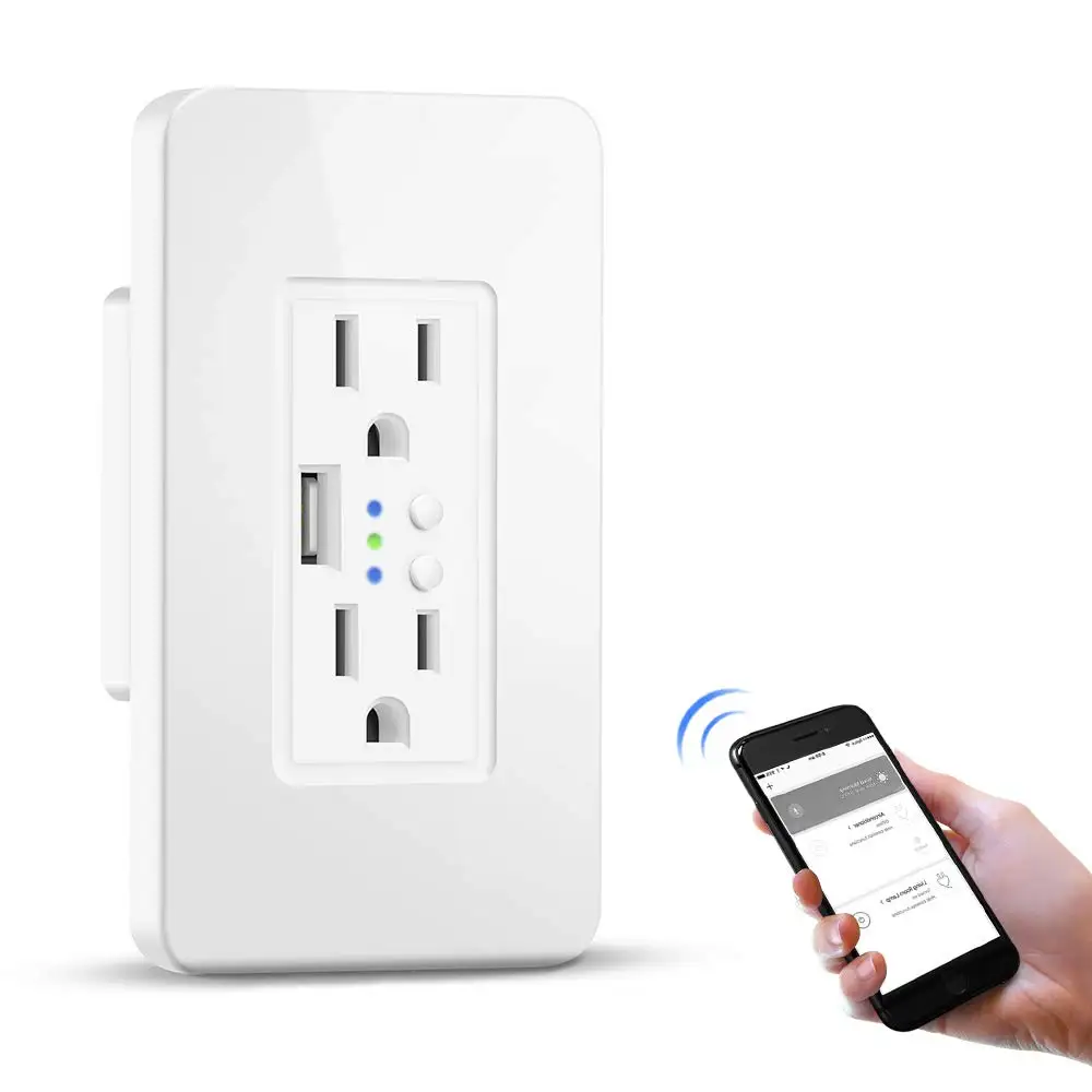 US Standard Smart WiFi Wall Outlet Plug Socket,Smart life APP Control Sockets with 2.0 A USB Charger Port,15A Tamper-Resistant
US Standard Smart WiFi Wall Outlet Plug Socket,Smart life APP Control Sockets with 2.0 A USB Charger Port,15A Tamper-Resistant
